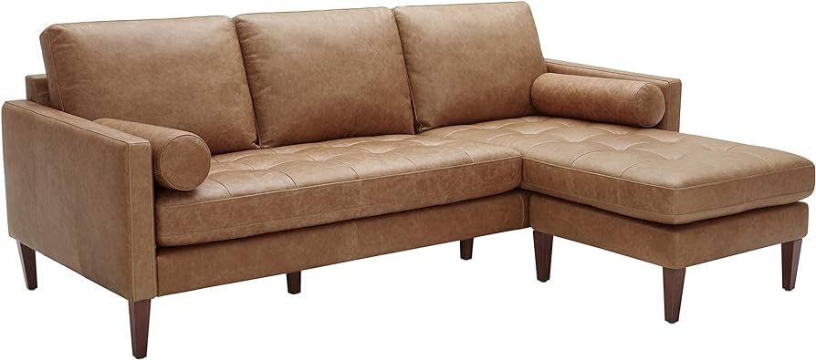 Amazon Brand – Rivet Aiden Mid-Century Modern Reversible Sectional Sofa (86") - Cognac Leather | Amazon (US)