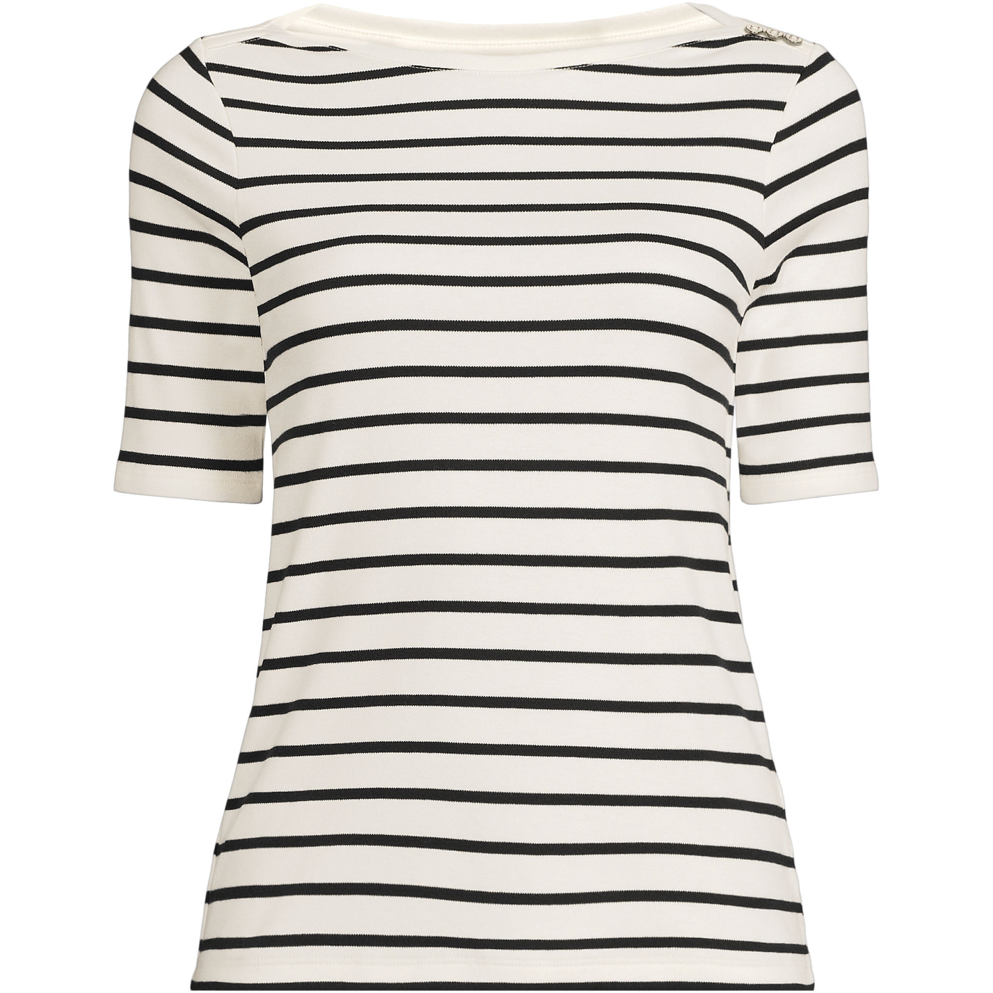 Women's Supima Cotton Elbow Sleeve Boatneck Button Shoulder Tee | Lands' End (US)