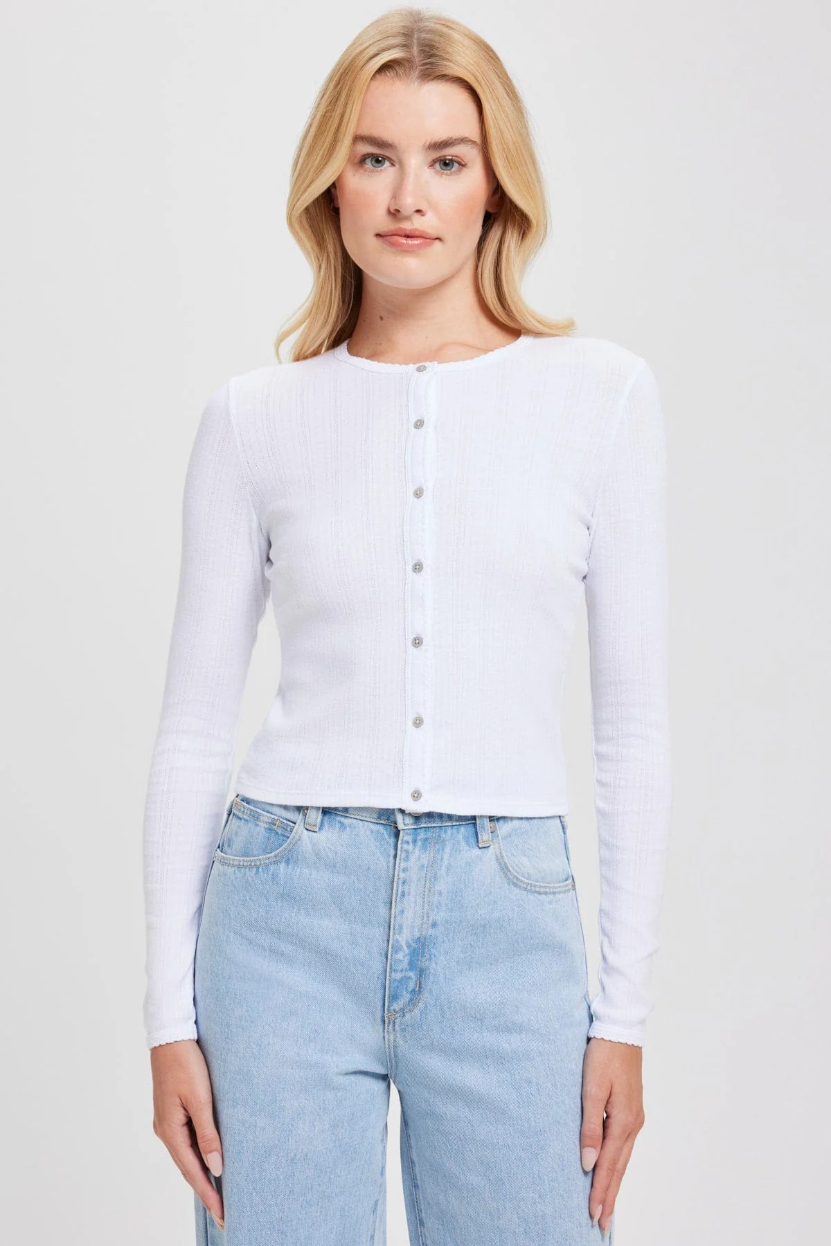 Pointelle Crop Cardigan | Goldie Tees
