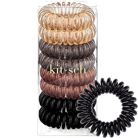 Kitsch Spiral Hair Ties, Coil Hair Ties, Phone Cord Hair Ties, Hair Coils - 8 Pcs, Brunette | Amazon (US)