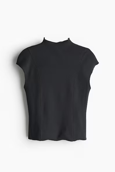 H & M - Ribbed Mock Turtleneck Top - Gray | H&M (US + CA)