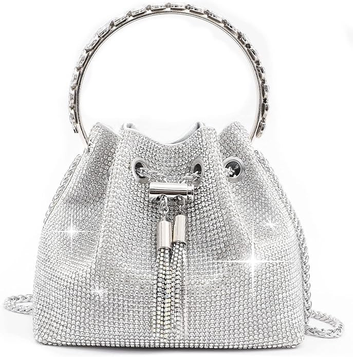 Women's Silver Rhinestone Purse Luxury Diamond Shining Clutch Chain Crossbody Bucket Bling Bling ... | Amazon (US)