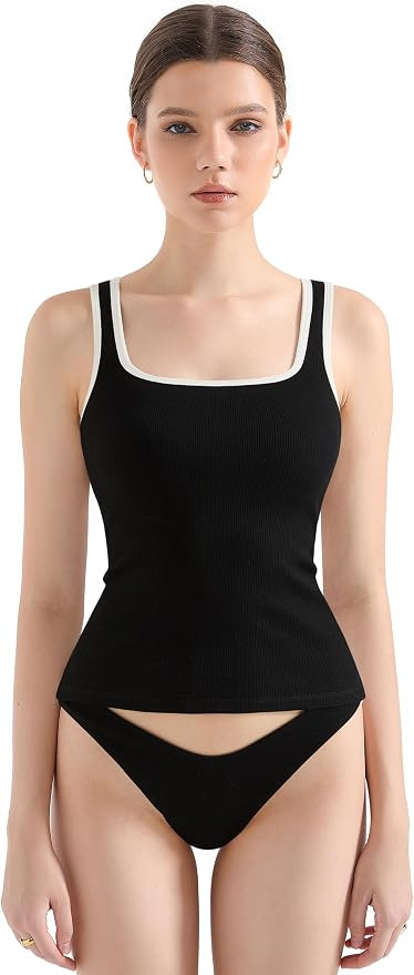 SUUKSESS Women Cotton Ribbed Summer Going Out Tops Padded Trendy Basic Tank Tops | Amazon (US)