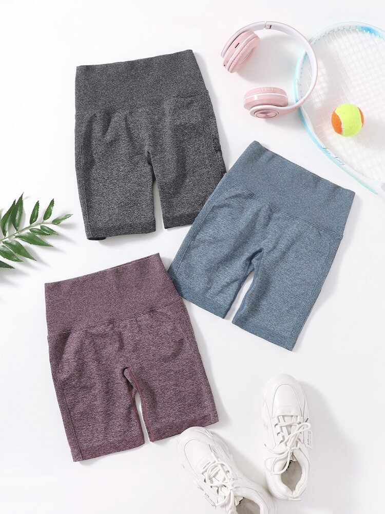 3pcs Marled Knit Sports Shorts Set | SHEIN