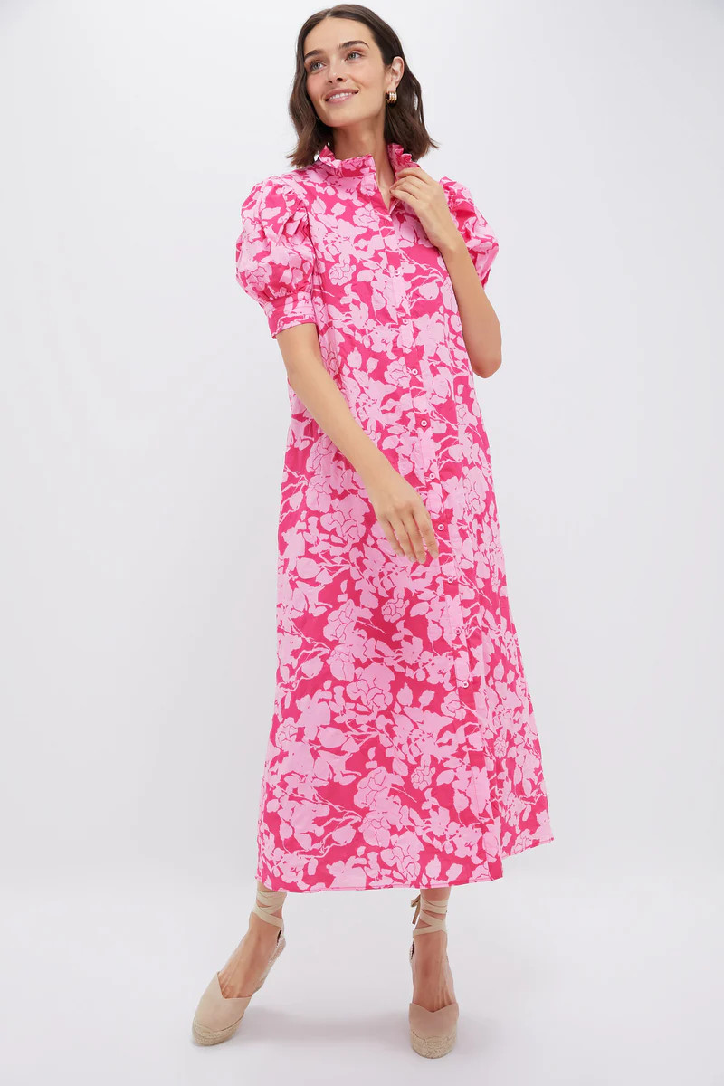 Pink Textured Floral Ruffle Collar Louisa Maxi Dress | Tuckernuck (US)