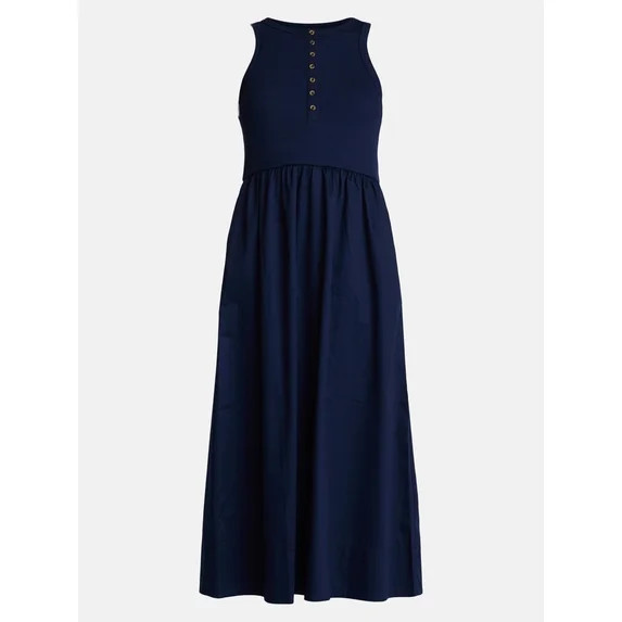 Time and Tru Women’s Sleeveless Henley Midi Dress, Sizes XS-XXXL | Walmart (US)