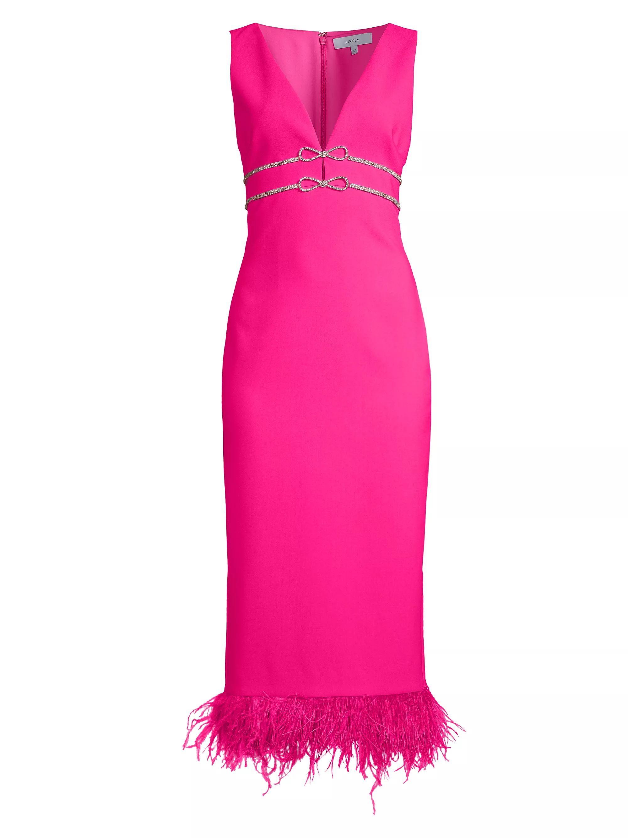 Corianne Crystal Bow & Feather Midi-Dress | Saks Fifth Avenue