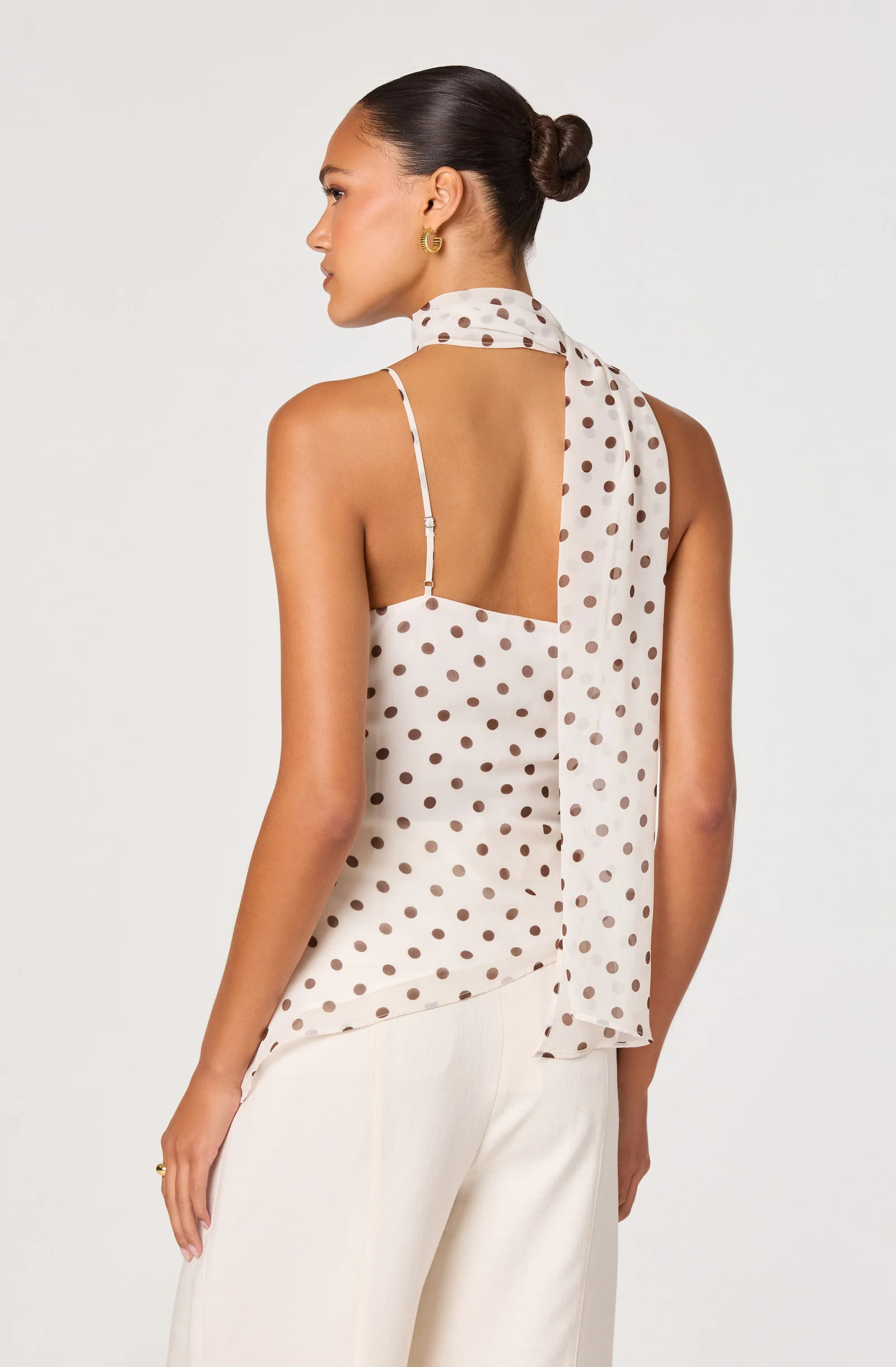 Adrie Polka Dot Scarf Detail Top - Cream polka dot / XS | ASTR The Label (US)