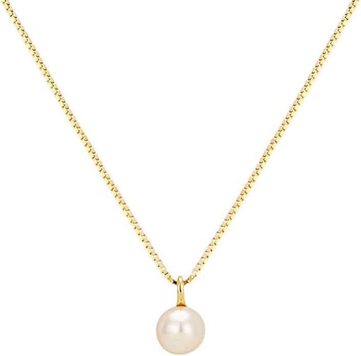 Single Pearl Necklace Freshwater Pearl Pendant 925 Sterling Silver with 14K Gold Necklaces Gift f... | Amazon (US)