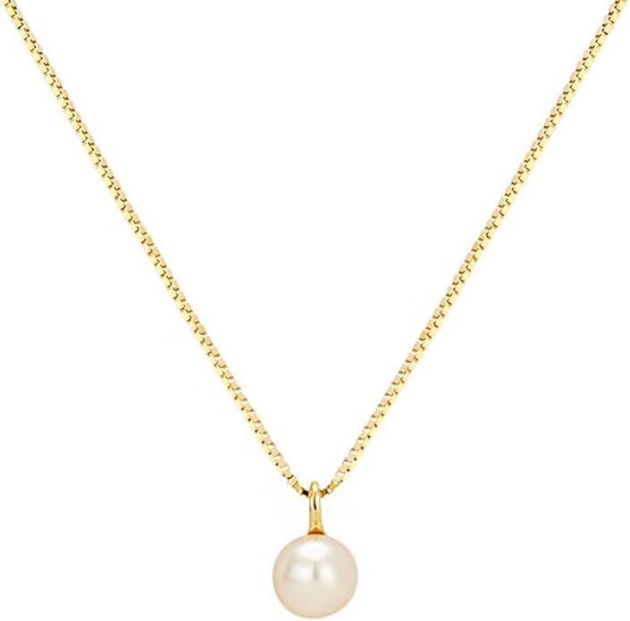 Single Pearl Freshwater Cultured Pearl Pendant S925 Silver Dainty Necklaces Jewelry Gift for Wome... | Amazon (US)