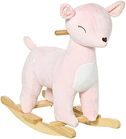 Qaba Kids Plush Ride-On Rocking Horse Deer-Shaped Plush Toy Rocker with Realistic Sounds for Child 3 | Amazon (US)