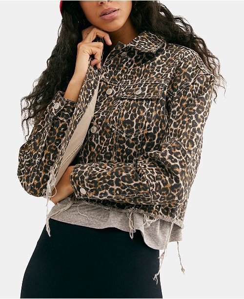 Free People Cotton Cheetah-Print Raw-Hem Jacket & Reviews - Jackets & Blazers - Women - Macy's | Macys (US)