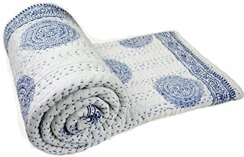 Queen Size Kantha Quilt, Indian Kantha Quilt, White Cotton Blanket, Handmade Bedspread, Hand Bloc... | Amazon (US)