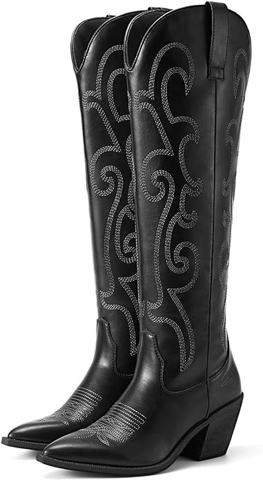 Rollda Cowboy Boots for Women Cowgirl Boots Embroidered Knee-High Western Boots Pointy Toe with C... | Amazon (US)