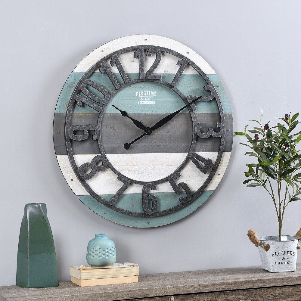 FirsTime & Co.Â® Teal Shabby Farmhouse Planks Clock, American Crafted, Aged teal, Wood, 27 x 2 x 27  | Bed Bath & Beyond