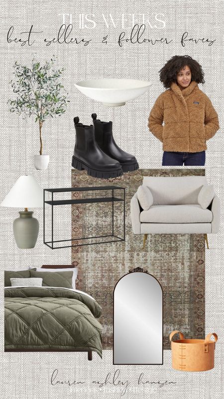 This weeks best sellers and follower faves - Boucle chair, vintage rug, floor mirror, kids bedding, teen bedding, toddler bedding, black console table, Fendi boots, Chelsea boot, lug sole boot, faux olive tree, ceramic bowl, sherpa jacket, puffer jacket, bomber 

#competition

#LTKFind #LTKstyletip #LTKhome