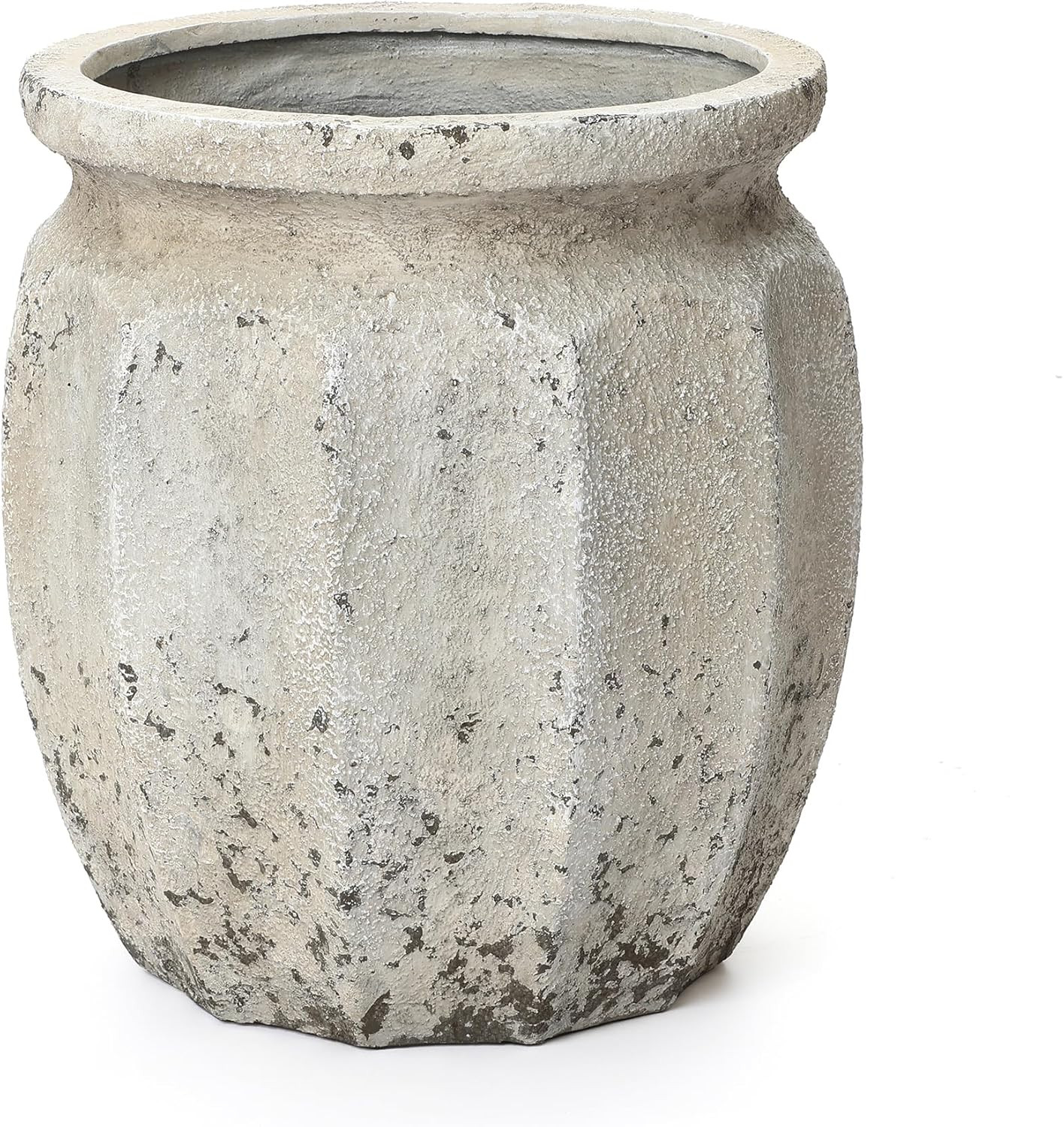 LuxenHome 18" H Rustic Tall Planter Pot, Distressed Large Round Plant Pot with Drainage, Stone-Lo... | Amazon (US)