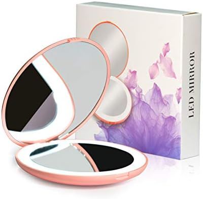 LED Travel Makeup Mirror, 3.5 inch Lighted Compact Mirror, 10X Magnification, Handheld, Double Si... | Amazon (US)