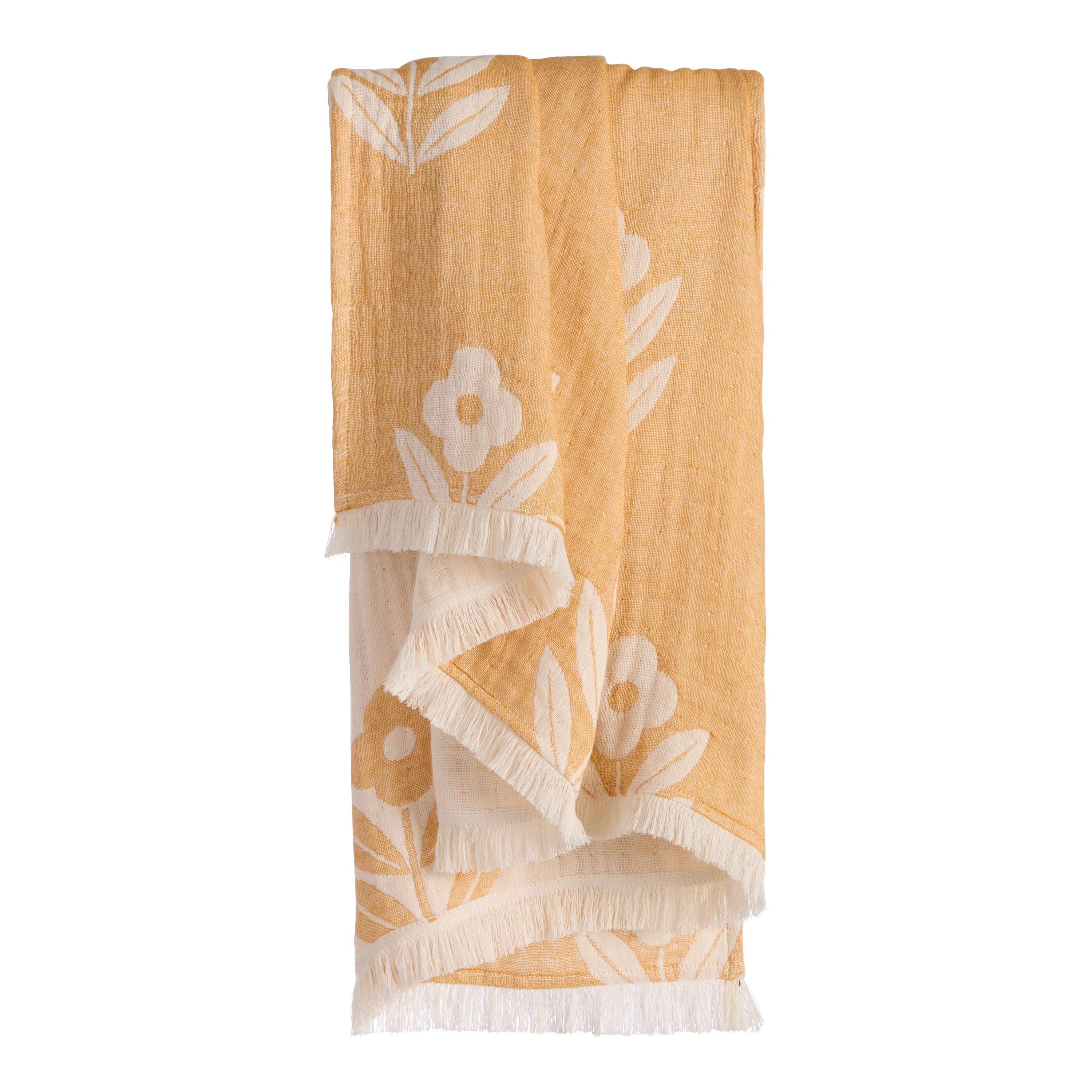 Yellow and Ivory Bhuti Floral Jacquard Throw Blanket | World Market