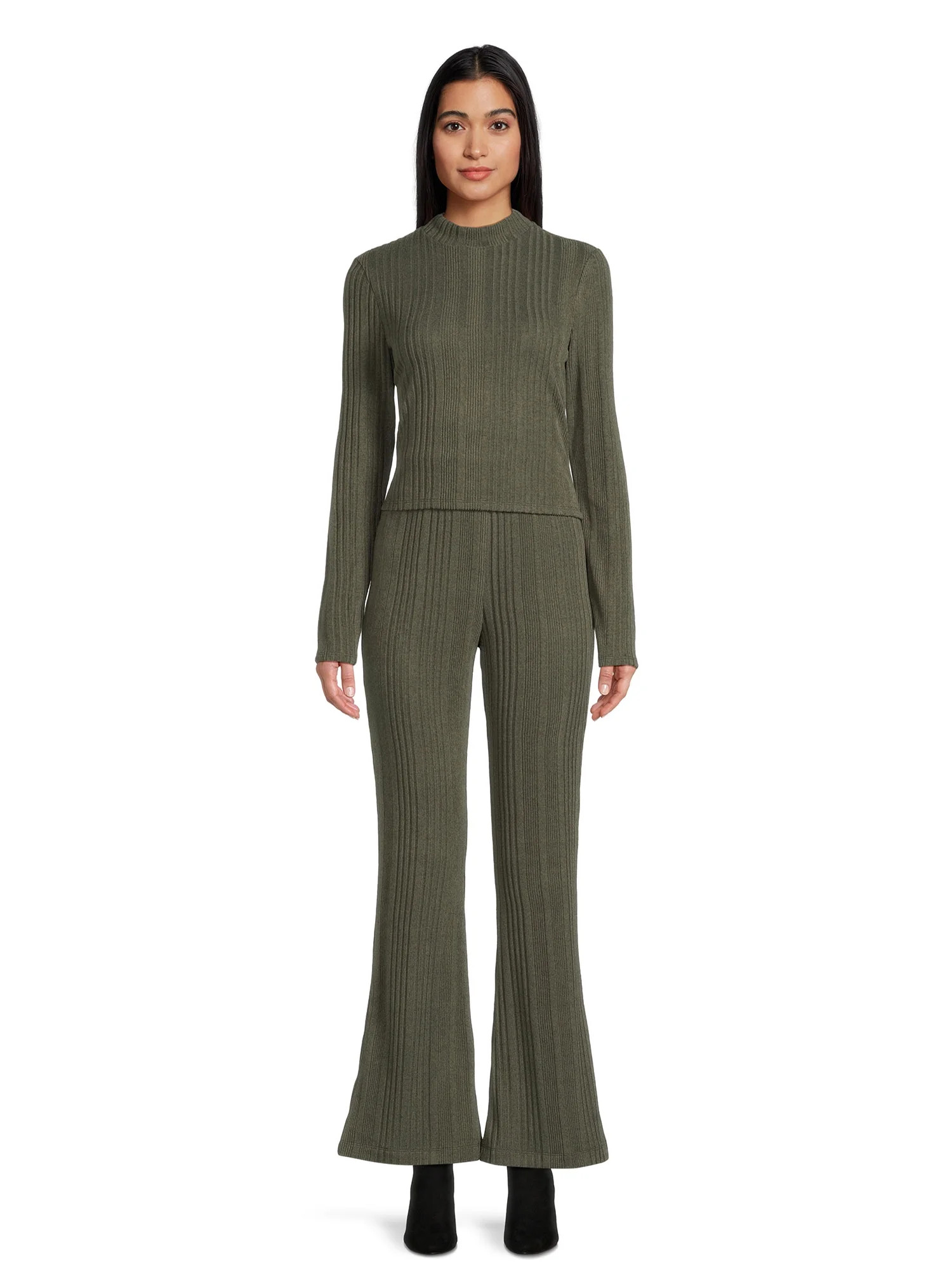 No Boundaries Juniors Ribbed Mock Neck Top and Pants Set, 2-Piece, Sizes XS-XXXL | Walmart (US)