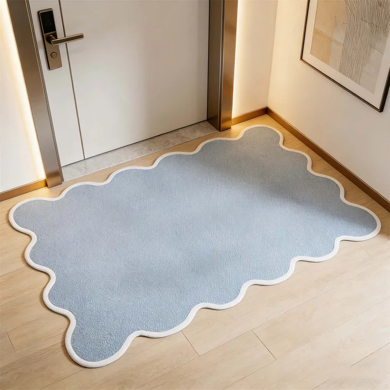 YAMB Blue Scallop Indoor/Outdoor Layering Rug, Handmade Scalloped-Edge Woven Design, Wool Solid P... | Walmart (US)