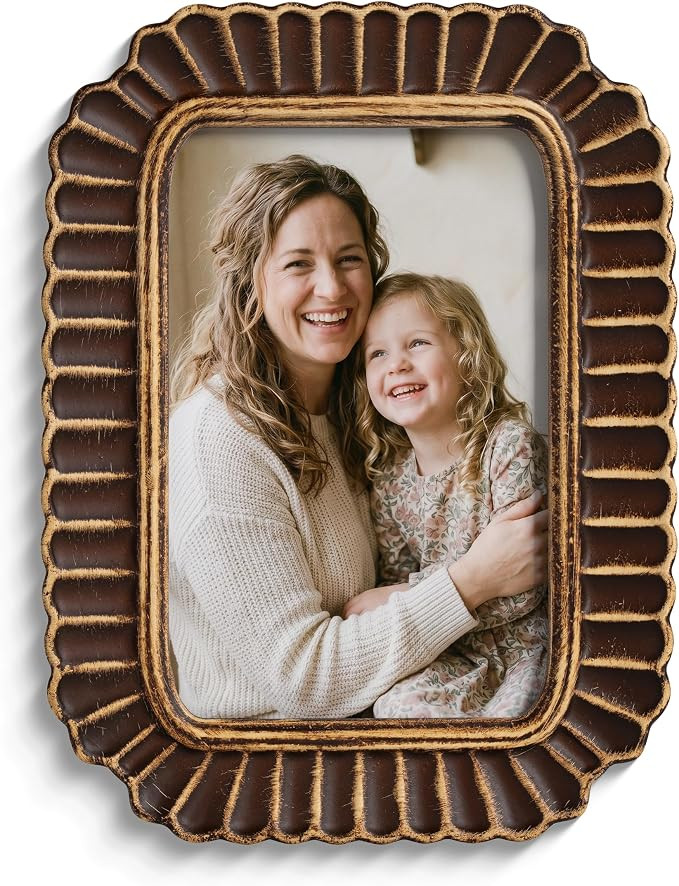Afuly 4x6 Vintage Picture Frame Brown Antique Unique Curved Photo Frame | HD Real Glass, Wall Han... | Amazon (US)