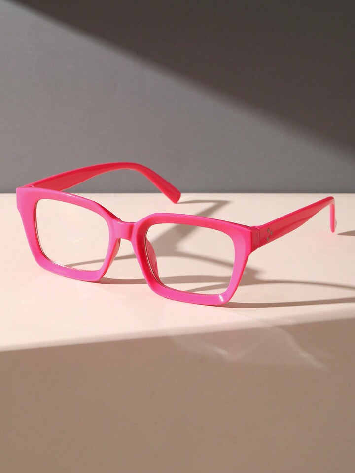 1pair Women Classic Trendy Pink Square Frame Clear Glasses Back To School For Outdoor Summer Trav... | SHEIN
