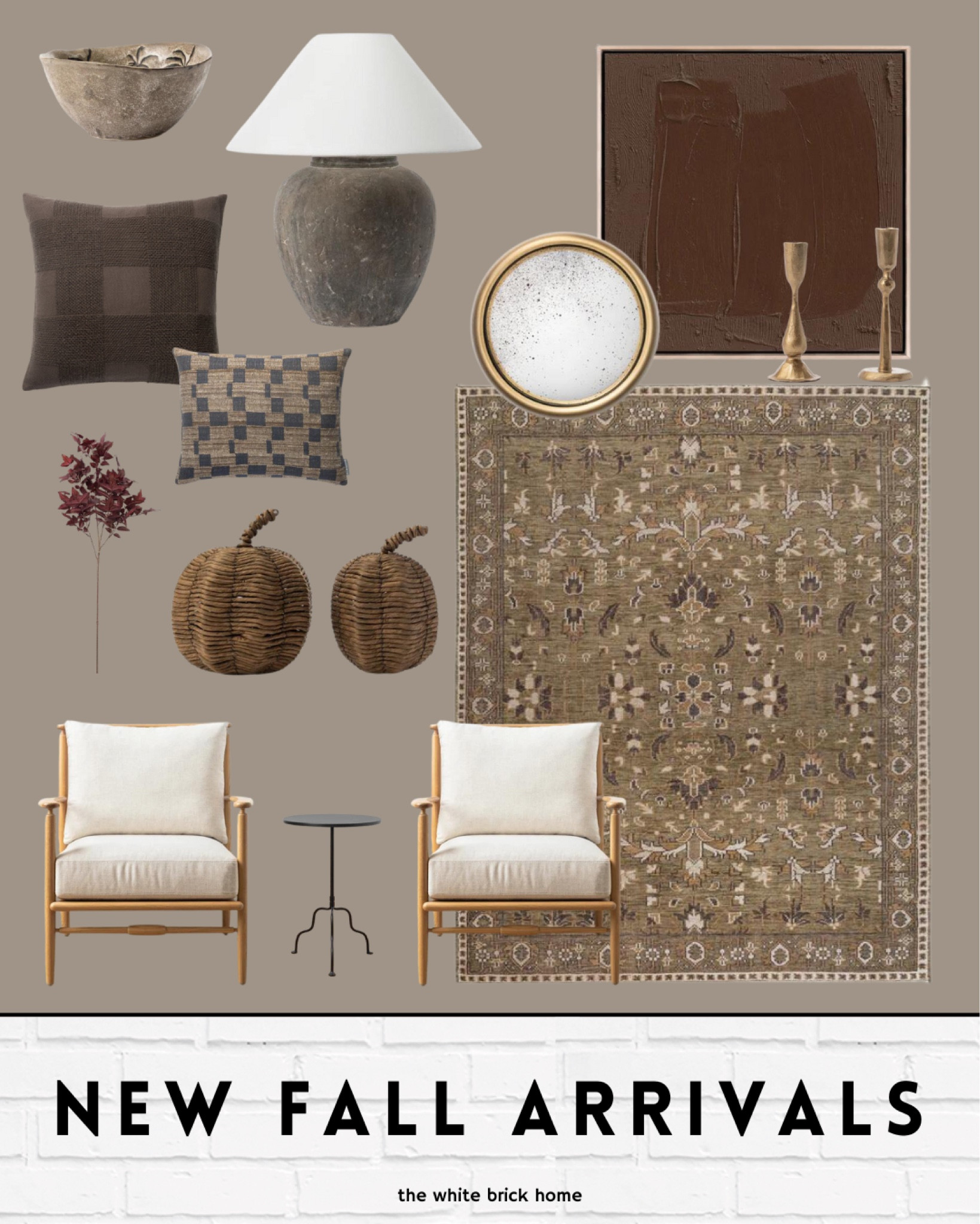 New fall arrivals from McGee and Co.! I love these tones, and I think a lot of these items can be styles year round! 🍁

McGee and co, fall decor, pumpkin decor, faux fall stems, throw pillows, fall mantle decor, living room accent chair, black side table, living room rug, new arrivals, pumpkins, fall decor new, brass candle stick, home decor ideas fall. 

#LTKFind #LTKhome #LTKSeasonal