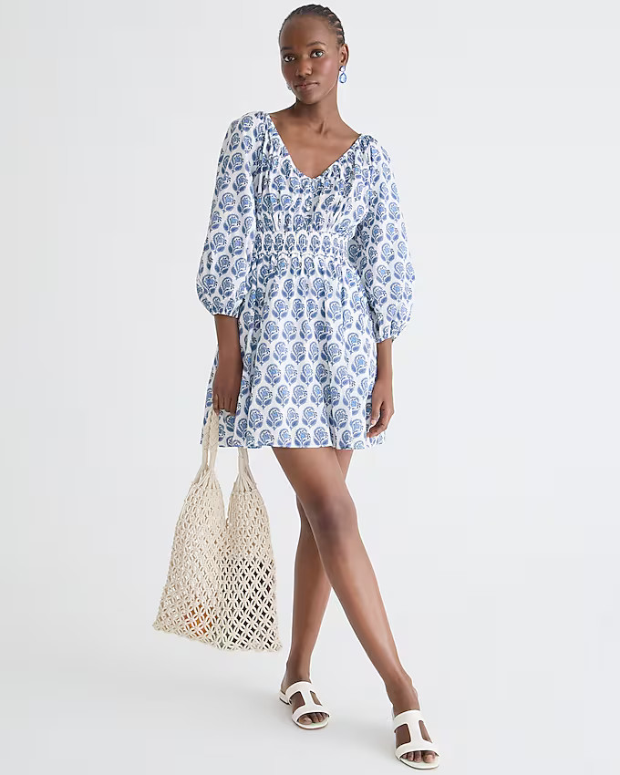 V-neck mini dress in bouquet block print | J. Crew US