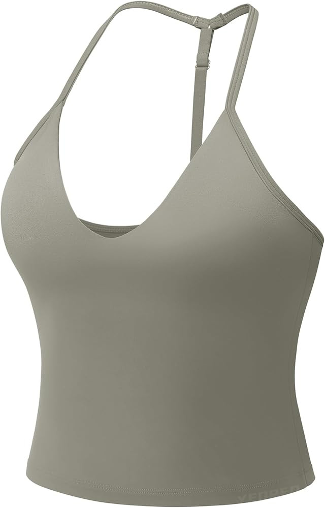 YEOREO CoreFlex Women's Impact Halter Tank Top Strappy Padded Open Back Deep V Neck Built-in Bra ... | Amazon (US)