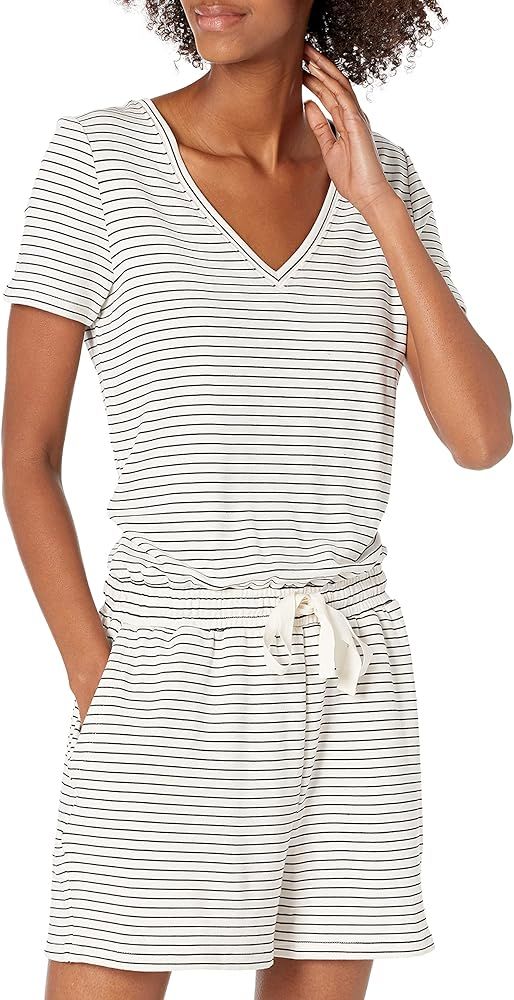 Amazon Essentials Women's Supersoft Terry Short-Sleeve V-Neck Romper (Previously Daily Ritual) | Amazon (US)