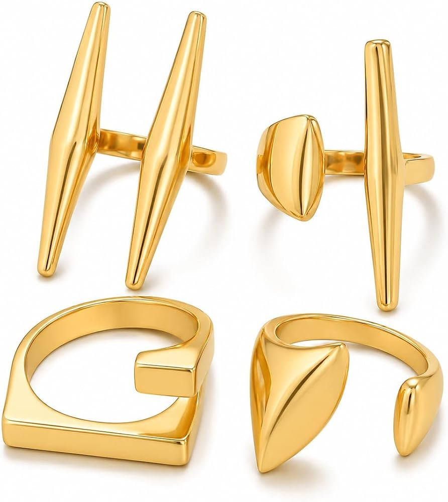 Gold Geometric Open Ring Set for Women, 4Pcs Adjustable Minimalist Rings, Abstract Sculptural Jew... | Amazon (US)