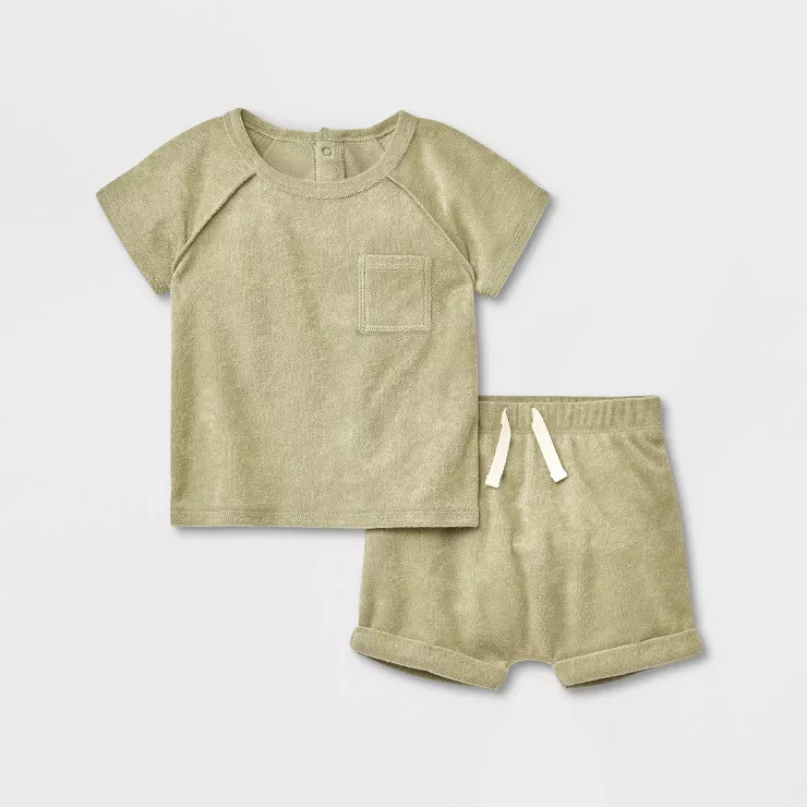 Grayson Collective Baby Terry Top & Shorts Set - Green | Target
