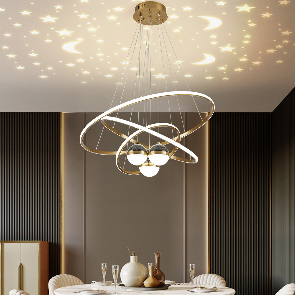 Modern Gold 3-Light LED Chandelier with Remote & Starry Reflection 3 Color Modes Light | Homary