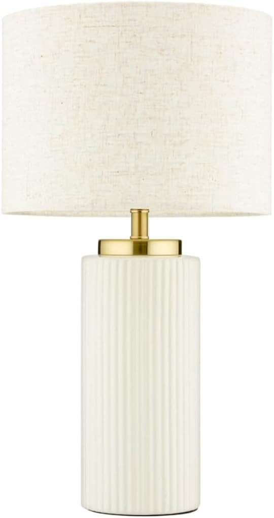 New Ribbed Table Lamp Elegant & Contemporary Table lamp Ceramic Base Capped with Gold Large Circular Shade can cast a Glow About Your Space in The Evenings (Cream) | Amazon (UK)