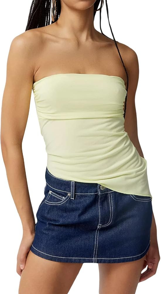 RUEWEY Women Y2K Asymmetrical Tube Top Wrap Chest Tube Tops Solid Color Strapless Backless Bandea... | Amazon (US)