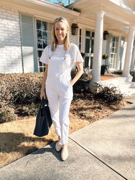 Target outfit that is 🔥🔥 overalls are true to size ( in a 4 ) and shoes are awesome spring everyday mules! 