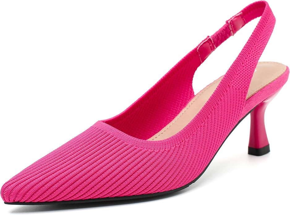 Women's Knit Slingback Pumps, Pointed Toe with 2.36 Inch Kitten Heel | Amazon (US)