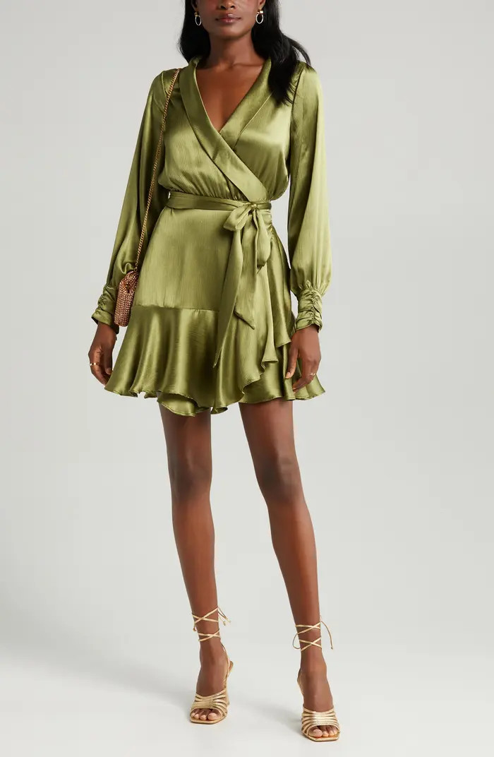 Galiena Long Sleeve Satin Wrap Dress | Nordstrom