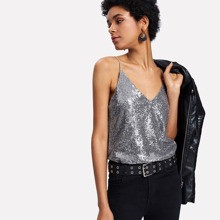 V Neck Sequin Cami Top | SHEIN