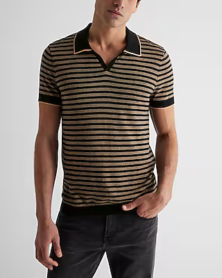 Striped Johnny Collar Sweater Polo | Express