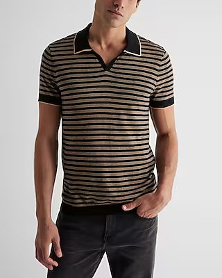 Striped Johnny Collar Sweater Polo | Express