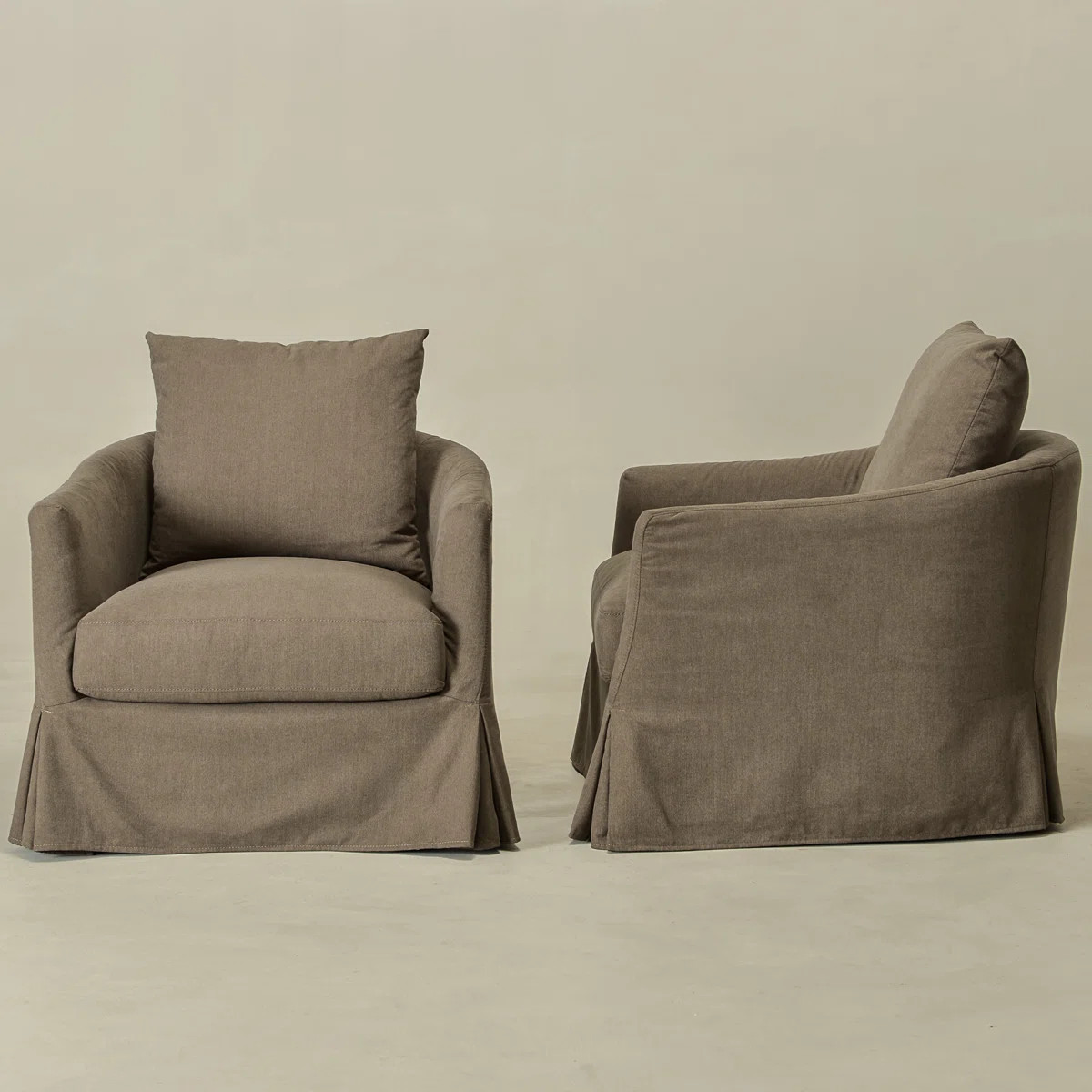 32" W Down Fill Upholstered Slipcover Swivel Barrel Chair with Pillow Back Set of 2 | Wayfair North America