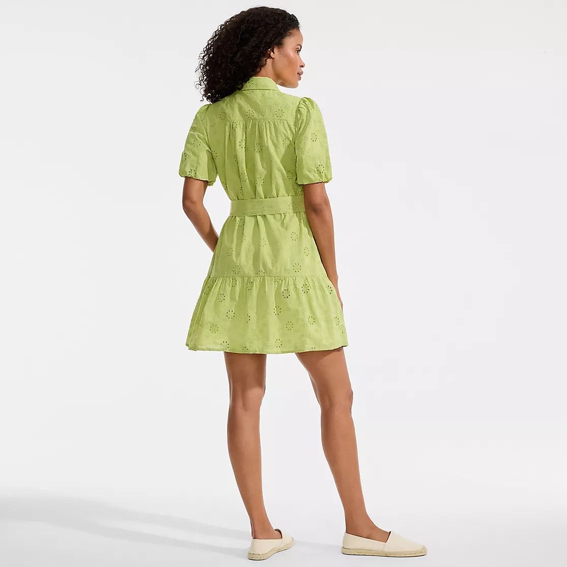 Women's Elbow Sleeve Eyelet Knee Length Shirt Dress | Lands' End (US)