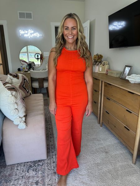 Jayce stretch jumpsuit in Mandarin Red! I’m wearing a Medium ♥️

@freepeople #freepeoplepartner 

#LTKstyletip #LTKfindsunder100 #LTKtravel