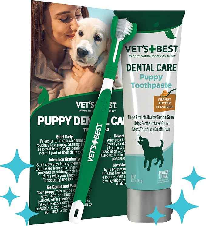 Vet's Best Dog Toothpaste & Toothbrush Kit for Puppies – Puppy Essentials – Dog Toothbrush & ... | Amazon (US)
