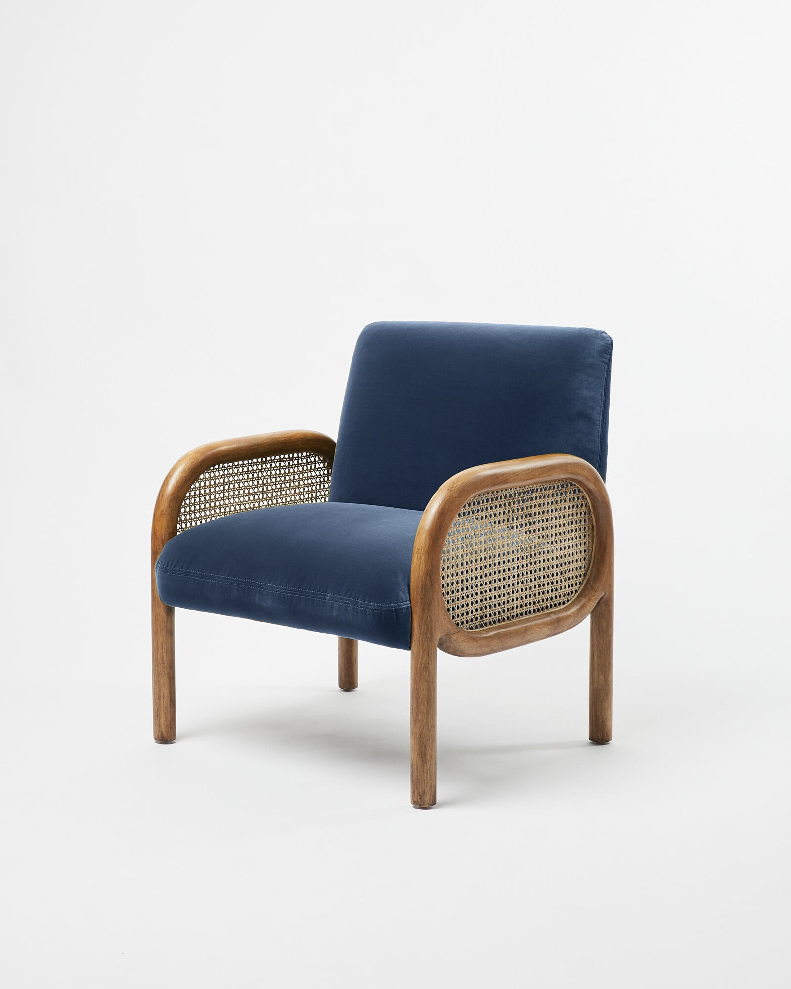Loha Azure Blue Velvet & Rattan Armchair | Oliver Bonas | Oliver Bonas (Global)