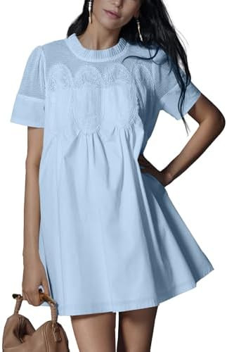 Shiyifa Womens Babydoll Lace Patchwork Dresses Summer Short Sleeve Ruffle Sundress Loose Crew Nec... | Amazon (US)