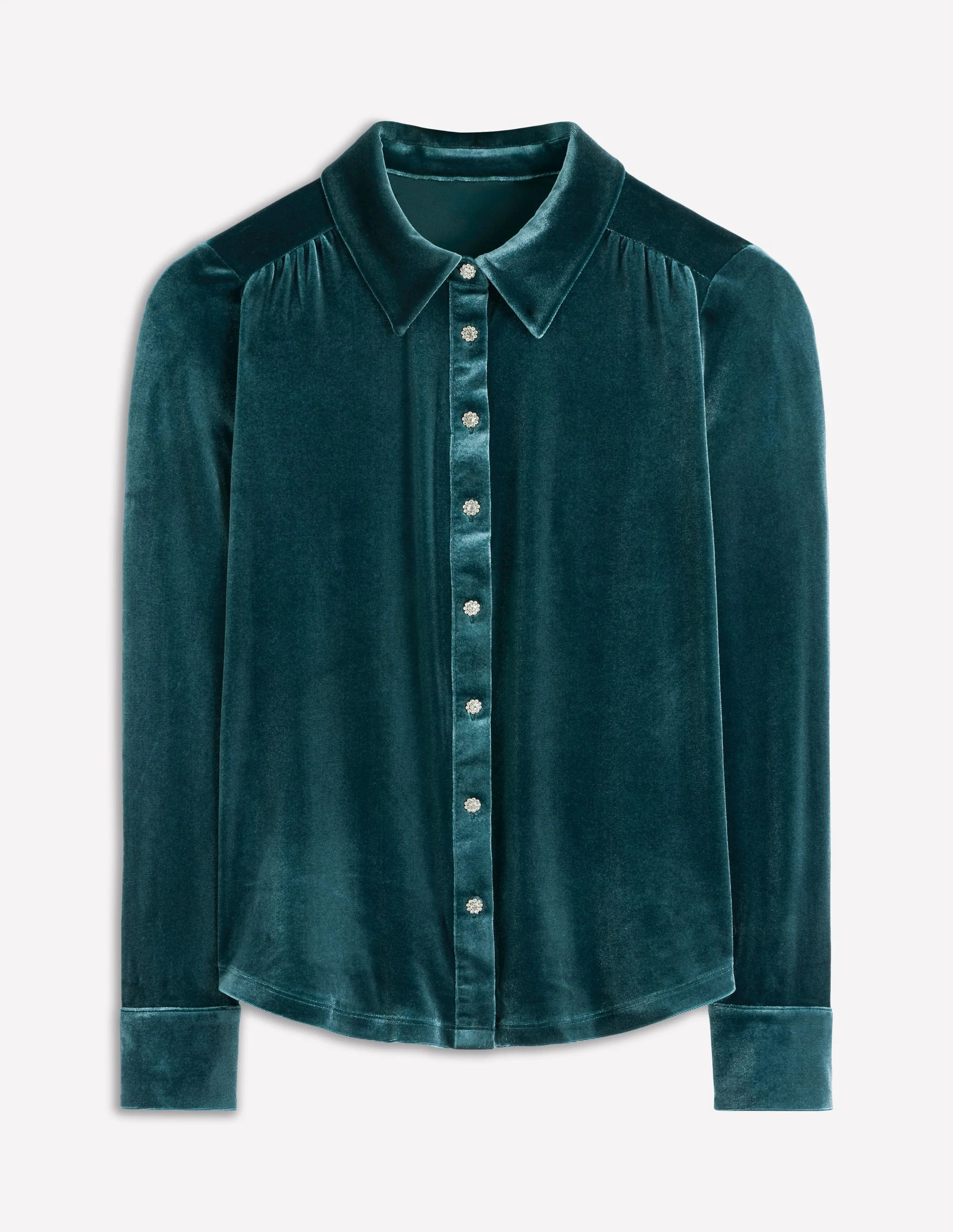 Jewel Button Velvet Shirt-Midnight Teal | Boden (US)