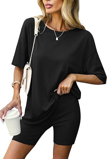 Ekouaer Women 2 Piece Lounge Sets Moisture Wicking Summer Outfits 2026 Oversized T-Shirt and Bike... | Amazon (US)